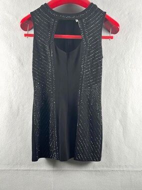 Cache Black Sleeveless Rhinestone Studded Bodycon Cutout Dress Small Y2K